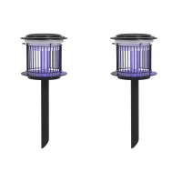 Outsunny Set 2 Lămpi 2-în-1 în Aer Liber Împotriva Țânțarilor, Felinare Împotriva Țânțarilor cu Lumină LED și UV, Ø18x45 cm, Negru(m-11)