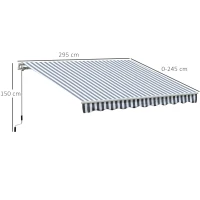 Outsunny Store Banne à Bras Articulés Protection Solaire Manivelle Balcon Aluminium Gris Blanc 2,95 x 2,45 m(m-3)