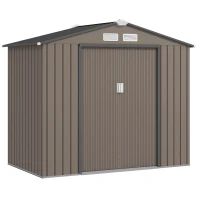 Outsunny Abrigo de Jardim 213x130x185 cm Abrigo de Jardim Metálico de Exterior com 2 Portas Deslizantes e 4 Janelas Marrom(m-1)