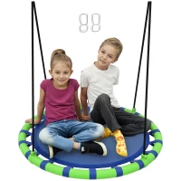 AIYAPLAY Baloiço para Crianças Redondo Baloiço de Jardim Infantil Ajustável Impermeável Carga 150kg Ø100x180 cm Preto e Azul(m-10)