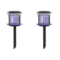 Outsunny Set 2 Lămpi 2-în-1 în Aer Liber Împotriva Țânțarilor, Felinare Împotriva Țânțarilor cu Lumină LED și UV, Ø18x45 cm, Negru(m-1)