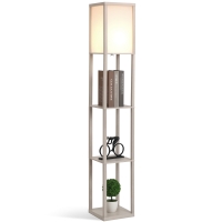 HOMCOM Lámpara de Pie con Estantes de Almacenaje, Lámpara de Madera Moderna, Bombilla E27, para Salón, Dormitorio, Oficina, Roble