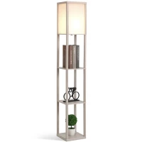 HOMCOM Lámpara de Pie con Estantes de Almacenaje, Lámpara de Madera Moderna, Bombilla E27, para Salón, Dormitorio, Oficina, Roble(m-10)