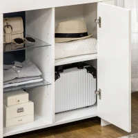 HOMCOM Mobiletto da Salotto Blanc en Aggloméré et Métal avec Lumières LED Bleues, 3 Étagères Ouvertes et Armoire, 75x35x82 cm(m-4)