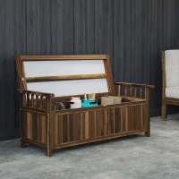 Outsunny Banc de Jardin en Bois pour Deux Personnes, Banc de Jardin Résistant aux Intempéries avec Rangement Accoudoirs 128,5 x 56 x 53,5 cm, Charbon de Bois(m-4)