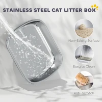 PawHut Stainless Steel Cat Litter Box with Lid, for Cats, Enclosed Cat Litter Box with Flip Cover, Scoop(m-4)