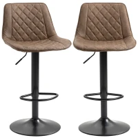 HOMCOM Set 2 Tabourets de Bar avec Hauteur Réglable et Pivotants, Revêtement en Similicuir, Marron Foncé(m-1)