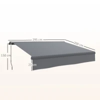 Outsunny Auvent Manuel Rétractable pour Jardin avec Manivelle Protection UV Structure en Métal et Aluminium 295x200 cm Gris(m-3)