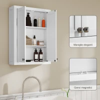 HOMCOM Mobile da Bagno a Parete in Legno con 2 Ripiani Regolabili su 3 Livelli, 61x20x84 cm, Bianco(m-6)