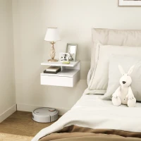 HOMCOM Table de Chevet Suspendue pour Chambre à Coucher avec Tiroir et Étagère en Bois, 35x32x22.5cm, Blanc(m-2)