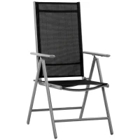 Outsunny Chaise de Jardin Pliante en Aluminium et Textilène Dossier Réglable à 7 Niveaux, Noir 65x55x85-105cm(m-6)