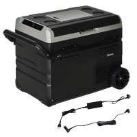 Outsunny Nevera Compresor Portátil 60L Nevera Portátil Eléctrica para Coche Congelador CC 12V/24V hasta -20℃ con Pantalla LED Táctil Asa Retráctil Ruedas para Camping Viajes 71,1x46x57,1 cm Negro