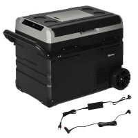 Outsunny Nevera Compresor Portátil 60L Nevera Portátil Eléctrica para Coche Congelador CC 12V/24V hasta -20℃ con Pantalla LED Táctil Asa Retráctil Ruedas para Camping Viajes 71,1x46x57,1 cm Negro(m-1)