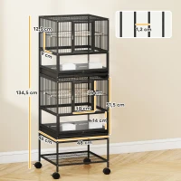 PawHut Gaiola para Pássaros de 2 Níveis com Rodas Painéis Acrílicos Comedouros Prateleira Bandejas Amovíveis  48x46x134,5 cm Preto(m-3)