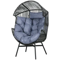 Outsunny Fauteuil d'extérieur en rotin, Fauteuil de jardin en rotin, PE-Rotin, 89 cm x 75 cm x 143 cm, Gris + Noir(m-1)