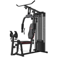 SPORTNOW Heim-Fitnessstation mit 45 kg Gewichtsblöcken, Hochseilzug, Bruststation, Beinpresse für vielseitiges Training(m-10)