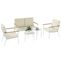 Outsunny Conjunto de Muebles de Jardín de 5 Piezas con Sofá Sillones y Mesas con Tablero de Vidrio Templado Cojines Beige(m-10)