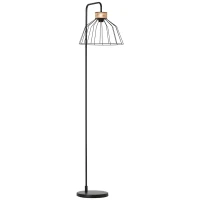 HOMCOM Lampada da Terra di Design Stile Industriale in Metallo e Rattan, Illuminazione Casa e Ufficio, 44x34x154cm, Nero(m-1)