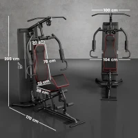 HOMCOM Máquina Multi Estação de Treino com Pesos Ajustáveis Press de Perna e Polia para Ginásio em Casa 170x104x205 cm Preto(m-3)
