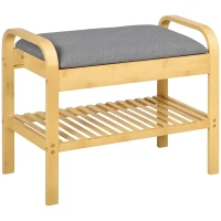 HOMCOM Banco Sapateira de Bambú com Prateleira Almofada Acolchoada Abatível e Espaço Oculto de Armazenamento 60x33x50cm Natural(m-10)
