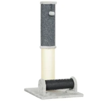 PawHut Poste Rascador para Gatos Arañador de Sisal con Cepillo de Auto Acicalado y Bola de Juguete 40x48x85 cm Gris y Crema(m-1)