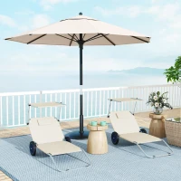 Outsunny Chaise longue pliable de jardin avec coussin de tête, auvent et dossier inclinable Beige(m-5)