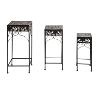 Outsunny Ensemble de 3 Tabourets Support pour Plantes Classique en Fer, MARRON