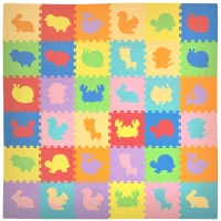 HOMCOM Alfombra Puzzle para Bebés 36 Piezas 31,5x31,5 cm Juego Rompecabezas Infantil Modelo de Animales Suelo de Espuma EVA Área de Cobertura 3,24 m² Multicolor(m-10)