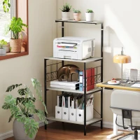 HOMCOM Küchenregal mit 4 Ebenen und Gitterpaneelen im Industriestil, 60x42x134,5 cm, Eiche(m-4)