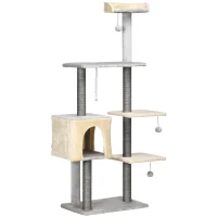 PawHut Arbre à Chat Haut 156cm avec Hamac, Maisonnette et Poteaux à Griffer en Sisal(m-6)