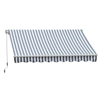 Outsunny Store Banne à Bras Articulés Protection Solaire Manivelle Balcon Aluminium Gris Blanc 2,95 x 2,45 m(m-1)