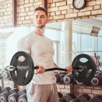 SPORTNOW Barre de Poids en Acier 120 cm Barre Curl EZ avec 2 Pinces Charge 100 kg pour les Disques de Ø5 cm Noir et Argent(m-2)