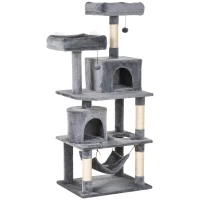 PawHut Arbre à chats multi-équipements griffoirs grattoirs plateformes niches hamac paniers jouets suspendus dim. 60L x 50l x 145H cm gris foncé(m-11)