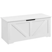 HOMCOM Coffre en Bois avec Charnières de Sécurité, Banc Coffre Capacité 127L, 100x40x45cm, Blanc(m-6)