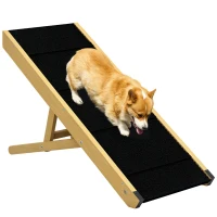 PawHut Rampa para Mascotas de Madera con Altura Ajustable en 4 Niveles para Perros Pequeños y Medianos 83,5x35x47,5 cm Natural(m-10)
