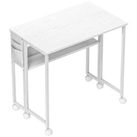 HOMCOM Bureau Pliant Gain de Place à Rabat avec Étagère, Pochette de Rangement et Roues, Blanc(m-6)