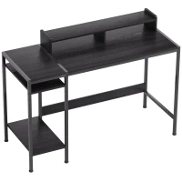 HOMCOM Bureau PC avec Support d'Écran et 2 Étagères Ajustables, en Bois et Acier, 120x48x85.5 cm, Noir(m-1)