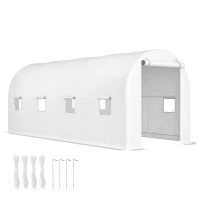 Outsunny Invernadero de Túnel 500x200x205 cm Invernadero de Jardín con Puerta Enrollable y 8 Ventanas Cubierta PE 140 g/m² Blanco(m-10)
