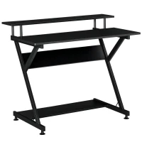 HOMCOM Tavolo Porta PC Salvaspazio con Ripiano Monitor Rialzato, 100x60x85.5cm, Legno - Nero(m-1)