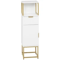 kleankin Mobile Colonne de Salle de Bain avec Tiroir, Placard et Étagère en Bois et Métal, 30x30x105cm, Blanc(m-6)