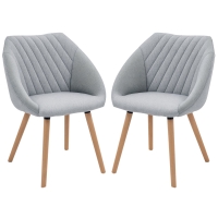 HOMCOM Lot de 2 Chaises de Salle à Manger Design scandinave - Pieds effilés Bois hêtre - Assise Dossier accoudoirs ergonomiques Lin Gris