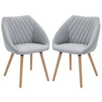 HOMCOM Lot de 2 Chaises de Salle à Manger Design scandinave - Pieds effilés Bois hêtre - Assise Dossier accoudoirs ergonomiques Lin Gris(m-1)