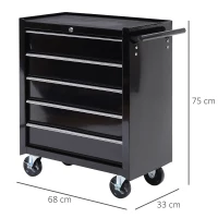 HOMCOM Boîte à outils, armoire à outils, à roulettes, 5 tiroirs, en acier, Noir(m-3)