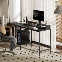 HOMCOM Bureau PC avec Support d'Écran et 2 Étagères Ajustables, en Bois et Acier, 120x48x85.5 cm, Noir(m-3)