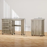 HOMCOM Table de couture pliante meuble couture à abattant avec bacs de rangement, étagère ouverte et roulettes effet bois grisé(m-3)