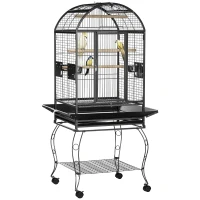 PawHut Gaiola para Pássaros Gaiola de Metal para Aves com 2 Portas Poleiros Bandeja Amovível e 4 Rodas 80x76,5x168 cm Cinza Escuro(m-10)