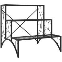 Outsunny Etagère à Plantes à 3 Niveaux en Forme d'Échelle pour Intérieur et Extérieur en Métal, 60x60x60 cm, Noir(m-6)