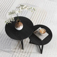 HOMCOM Lot de 2 Tables Basses Modernes, Cadre en Métal, MDF, Design Rond, Empilable, Noir(m-4)