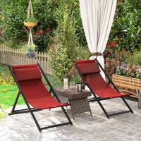 Outsunny Ensemble de 2 Chaises Longues de Jardin, Pliantes et Inclinables, en Aluminium, 96,5x58x91,5 cm, Rouge(m-3)