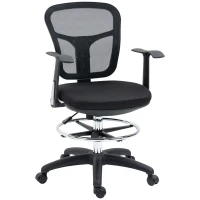 Vinsetto Silla de Dibujo Ergonómica de Malla Giratoria con Reposabrazos  y Reposapiés Ajustable 59x59x95-115 cm Negro(m-1)